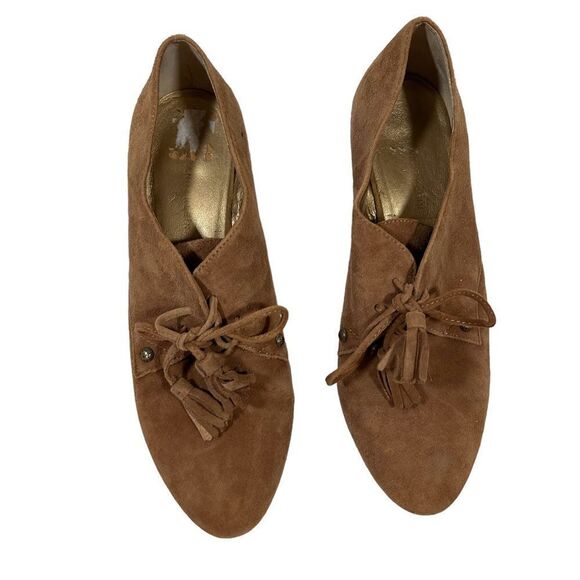 Anne Klein Light Brown Suede Leather zipper Lace Up Ankle Booties With Heels - Picture 9 of 12